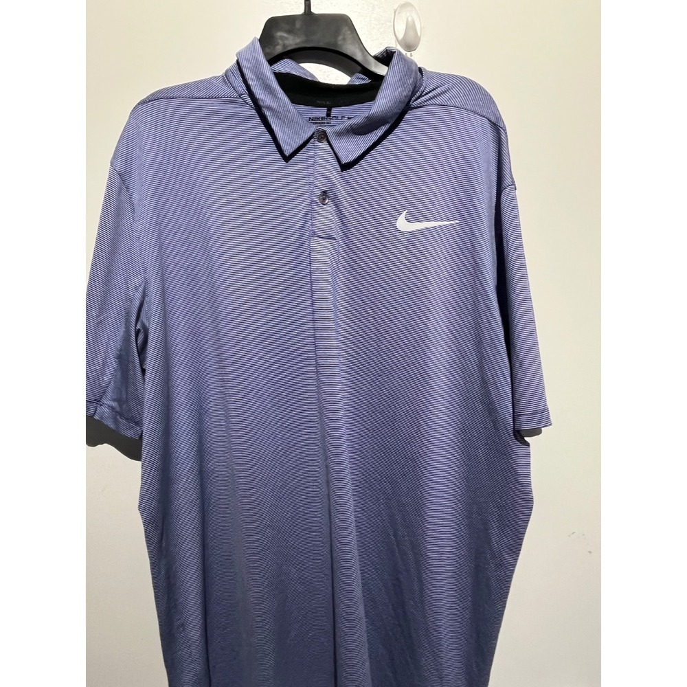Nike Golf Mens XXL Dri-FIT Striped Polo Shirt Blue White Standard Fit